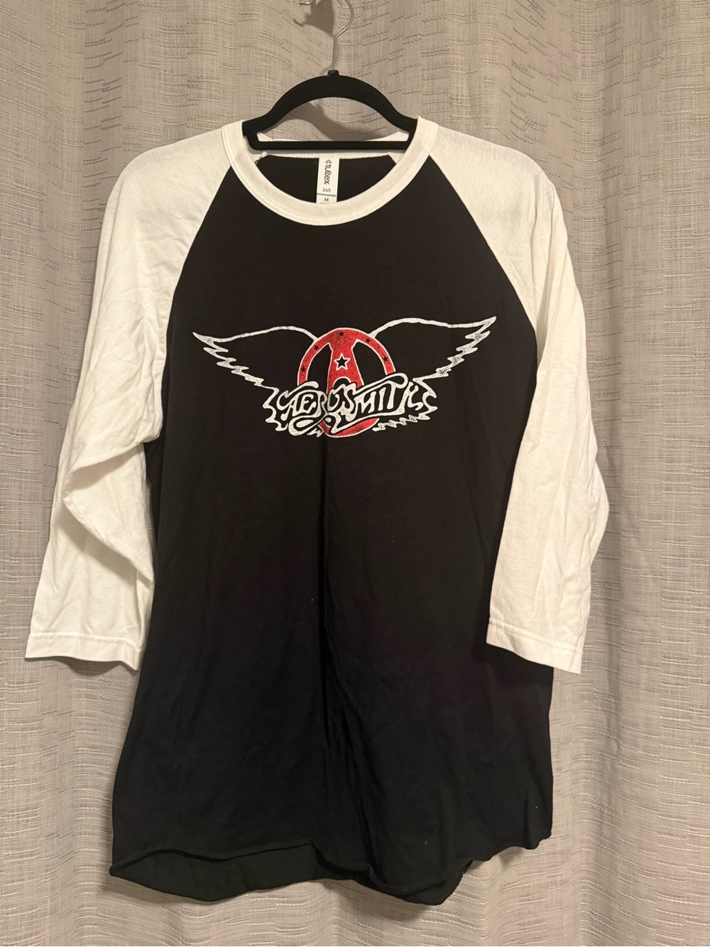 Aerosmith  Black and White Raglan Long Sleeve Tee with Red Graphic